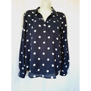 Loft blue polka dot sz xs popover career v neck long sleeves blouse